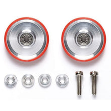 Load image into Gallery viewer, MINI 4WD 17MM ALUMINUM BALL RACE ROLLERS WITH/PLASTIC RING (DISH RED) - Shiroiokami HobbyTech