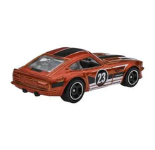 Load image into Gallery viewer, Orange Hot Wheels Datsun 240Z model shown from the rear