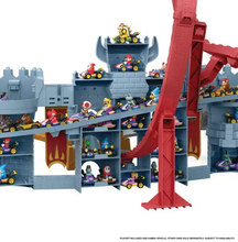 Load image into Gallery viewer, Hot Wheels Mario Kart Bowser Castle track set with multiple Mario Kart vehicles