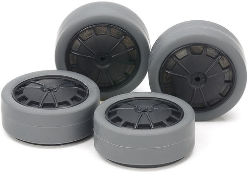 Hard Small Dia. Low-Profile Tires (26mm/GRAY) & Carbon Wheels (DISH, for SUPER X & XX CHASSIS)