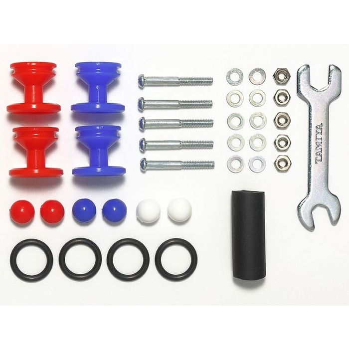 LOW FRICTION PLASTIC DOUBLE ROLLERS W/RUBBER RINGS (RED & BLUE/13-12MM) - Shiroiokami HobbyTech
